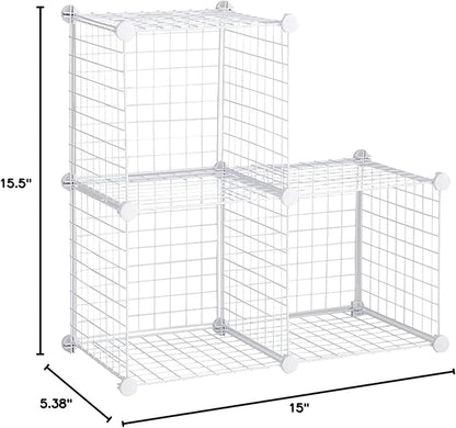 Rubbermaid 3 Piece Storage Wire Stackable Cube Set Easy Assemble White for Closet/Bookshelf/Toys Multi-Use Home Organizer