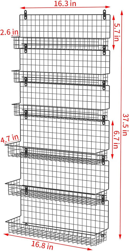 JKsmart 6-Tier Spice Rack Organizer with Door Hook, Wall Mounted & Over the Door Spice Racks for Kitchen Pantry Door Cabinet, Two Size, Large Capacity, Black