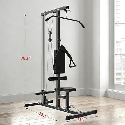 LAT Pulldown Machine, Multi-Functional Cable Machine with High and Low Pulley Station, Row Cable Machine Home Gym with Leg Support, Tricep Workout Equipment
