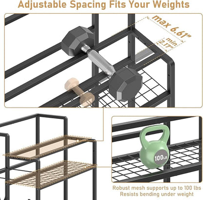 Dumbbell Rack, Utility Weight Storage Racks, Home Gym Storage for Dumbbell Set，Kettlebells，Yoga Mat and Workout Equipment