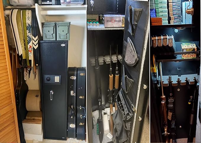 Large Rifle Safe, Long Gun Safe for Rifle Shotgun for Home, Quick Access 5-6 Gun Storage Cabinet with a Handgun Lock Box and a Removable Shelf, Silent Mode(PIN Code Version)