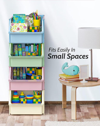 TidyFriend Stackable Storage Bins for Pantry, 4 Pack Stackable Bins For Organizing Food, Kitchen, and Bathroom Essentials (Multi)