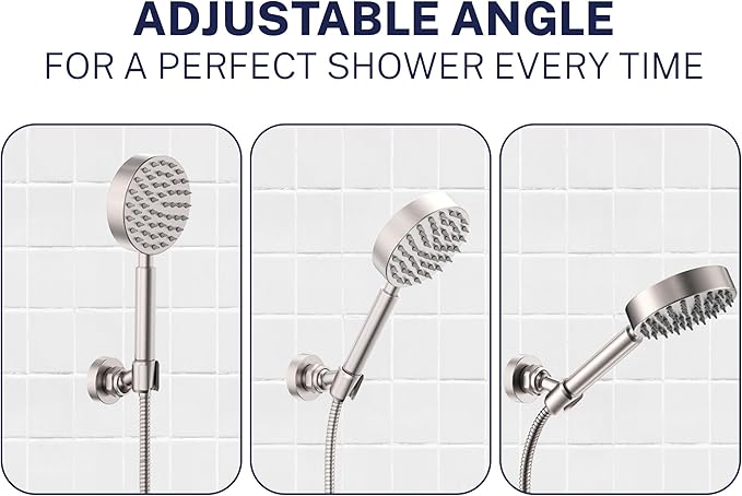 HammerHead Showers Solid Metal Handheld Showerhead Holder Wall Mount, Adjustable Screw-Mounted Pivot Ball, Shower Hose Holder, Fits Most Handheld Showerheads, Brushed Nickel