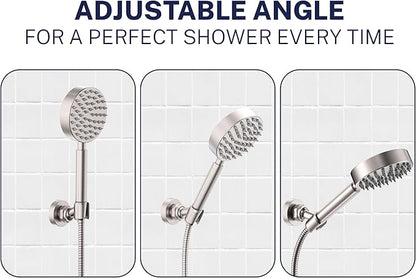 HammerHead Showers Solid Metal Handheld Showerhead Holder Wall Mount, Adjustable Screw-Mounted Pivot Ball, Shower Hose Holder, Fits Most Handheld Showerheads, Brushed Nickel