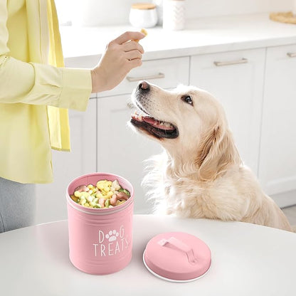Pink Small Dog Treat Container Airtight - 6" Tall X 4.9" Round Pink Dog Treat Jar for Kitchen Counter - Rustic Treat Storage Canister for Dogs, Cats, Small Animals - Gifts for Pet Owners