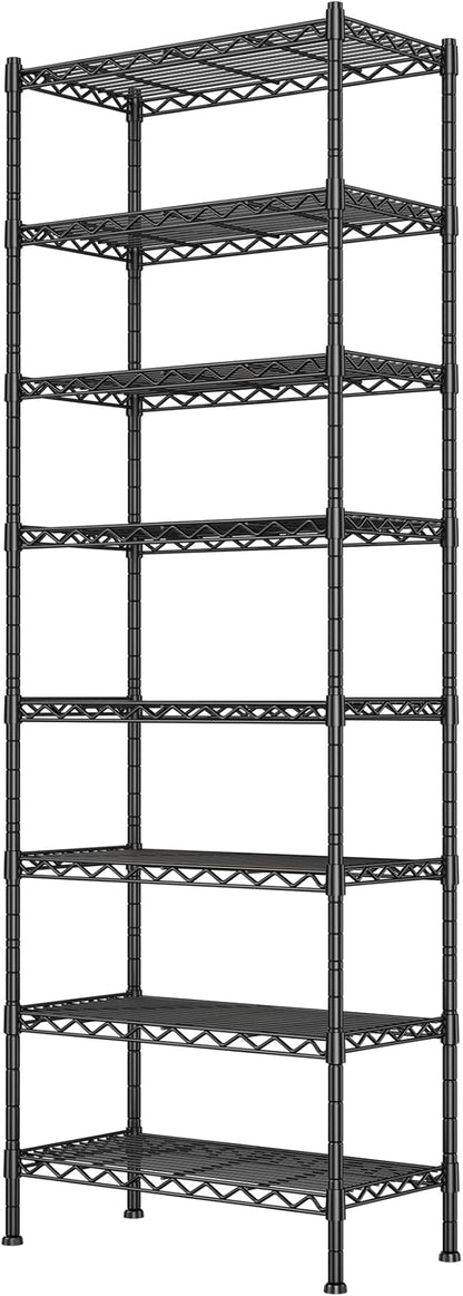 GIOTORENT 8-Wire Garage Shelving Storage Shelves, Kitchen Storage Adjustable Shelf, Metal Shelves 1600Lbs Capacity 24" Lx14 Wx72.2 H for Laundry Bathroom Pantry Closet, Black