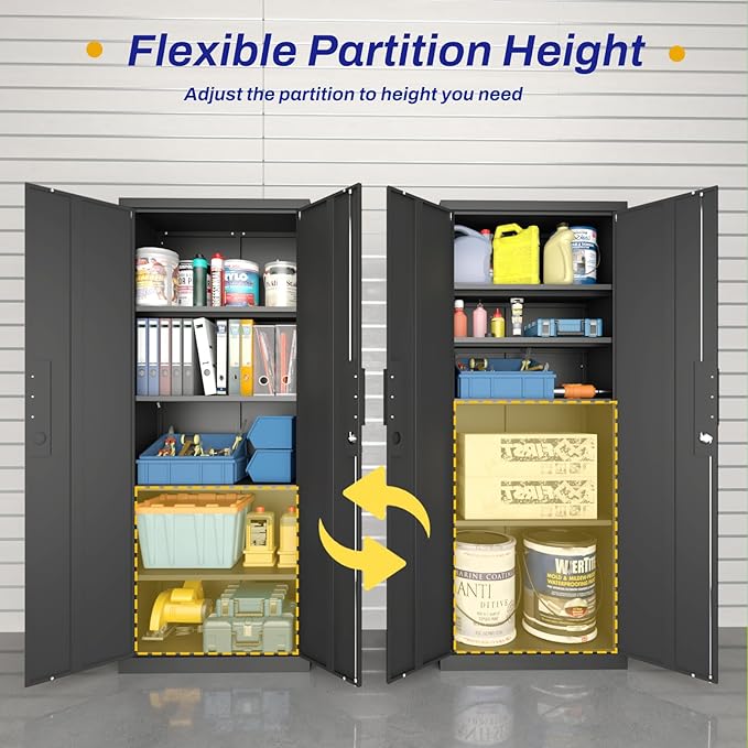 LUCYPAL Metal Storage Cabinet with 4 Shelves,Steel Office Storage Cabinet with Locking Doors,70.8”H Metal Cabinet for Home Office,Garage,Black