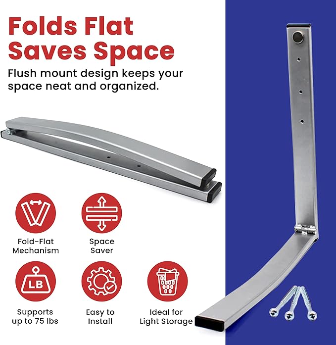 EZ Folding Bracket Large (13 Inch) 1PK Heavy Duty Folding Shelf Bracket - Single Collapsible Wall Mount Bracket, 75 lbs Capacity, Patented Space-Saving Design, Hanger for Garage, Basement