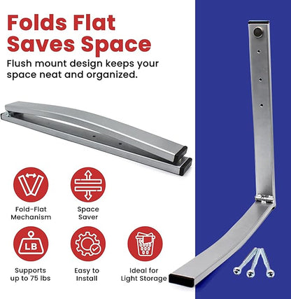 EZ Folding Bracket Large (13 Inch) 1PK Heavy Duty Folding Shelf Bracket - Single Collapsible Wall Mount Bracket, 75 lbs Capacity, Patented Space-Saving Design, Hanger for Garage, Basement