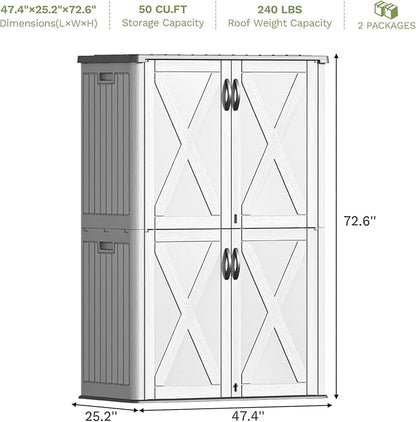 Patiowell 50 Cu.ft Outdoor Storage Cabinet with Lockable Door, Waterproof Horizontal Storage Shed for Tools and Patio Furniture, All-Weather Resin Shed Easy Assemble for Pool or Backyards, White
