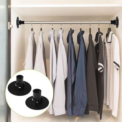 Adjustable Shower Curtain Rod Bracket, 2Pcs Different Sizes Titanium Steel Single Swivel Flange Heavy Duty Closet Rod Holder with Screws (Black, Inner Dia. 22mm & 26mm)