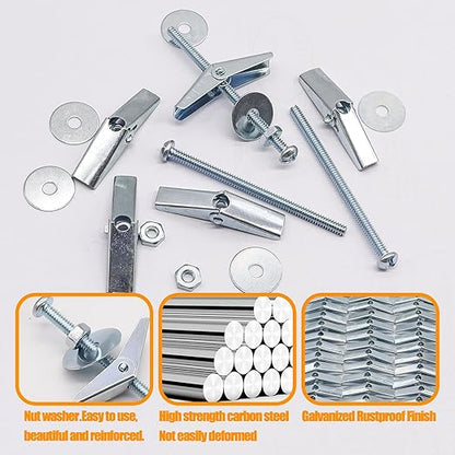 weideer 192Pcs Toggle Bolts 1/8" Heavy Duty Drywall Anchors and Screws Assortment Set Toggle Bolts and Wing Nut Kit with Nuts washers (48sets)
