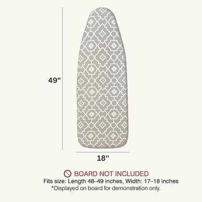 Ironing Board Cover and Pad 18"x49" Extra Thick Natural Cotton, Scorch and Stain Resistant Iron Board Cover, Wide Ironing Board Cover with Fasteners Heavy Duty Heatproof Elastic Edge Geometric