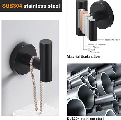 Nolimas Towel Coat Hook Matte Black, SUS304 Stainless Steel Bathroom Clothes Cabinet Closet Sponges Robe Hook Wall Mounted Round Kitchen Heavy Duty Door Hanger 4 Packs