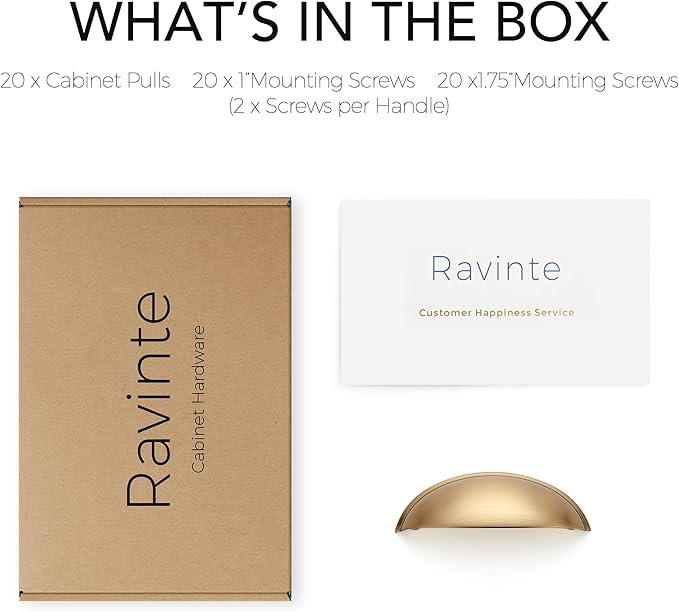 Ravinte 20 Pack 3" Drawer Pulls Champagne Bronze Cabinet Cup Pulls Kitchen Hardware Cabinet Handles Drawer Handles Knobs 3 inch Hole Center