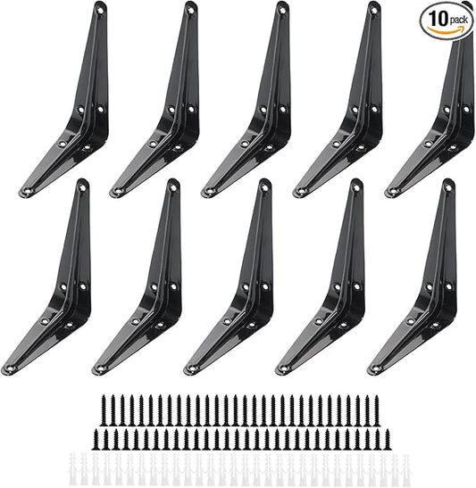 Lilaly 10 Pack Shelf Brackets 5 Inch Shelf Bracket, Heavy Duty L Brackets for Shelves for Hanging Floating Shelves Brack with Screws and Wall Anchors(4"x5",Black)