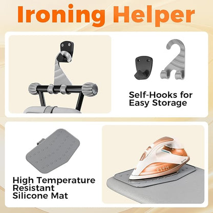APEXCHASER Ironing Board, Compact Iron Board with Silicon Mat, Foldable Ironing Board with Heat Resistant Cover, 7 Height Adjustable, Space Saver Iron Board,13x43 Solid Grey