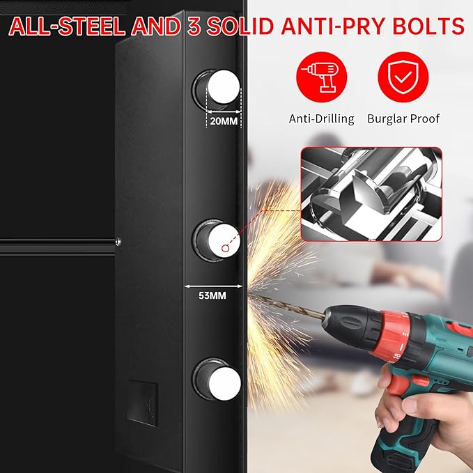 3.3 Cubic Large Fireproof Safes for Home Use, Digital Home Security Safe Box Fireproof Waterproof with Electronic Keypad and Spare Keys, Anti-theft Fire Document Safe for Money Medicine Valuables