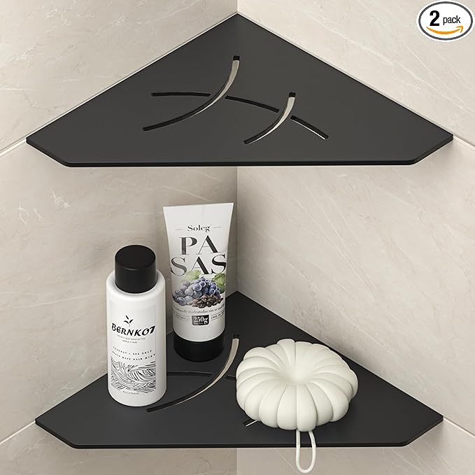 Corner Shower Shelf 10", Matte Black 304 Stainless Steel Pentagonal Corner Shelf, Grout in Bathroom Storage Shampoo Holder Organizer Shelf 2 Pack