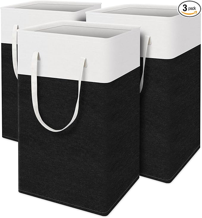 laundry basket 3-Pack, laundry hamper, Hamper with handles, collapsible laundry baskets, Waterproof dirty clothes hamper, Towel Storage for Home or Dorm, 88L-Black