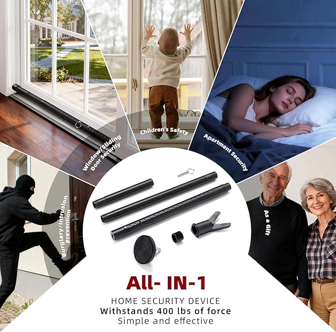 Upgraded 2-in-1 Door Security Bar 2Pack, Heavy Duty Anti-Slip Door Stopper Stick for Front/Sliding Glass Door, No Drill Easy Install Door Jammer for Apartment, 20-51” Adjustable Portable Door Lock