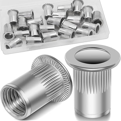 21Pcs M10 Rivet Nuts, 304 Stainless Steel Flat Head Rivnut Threaded Insert Nutsert