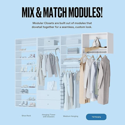 MC Modular Closets Vista Collection Tall Hanging Closet Organizer with Rod and Shelf (White, 31.5 Inches Wide)