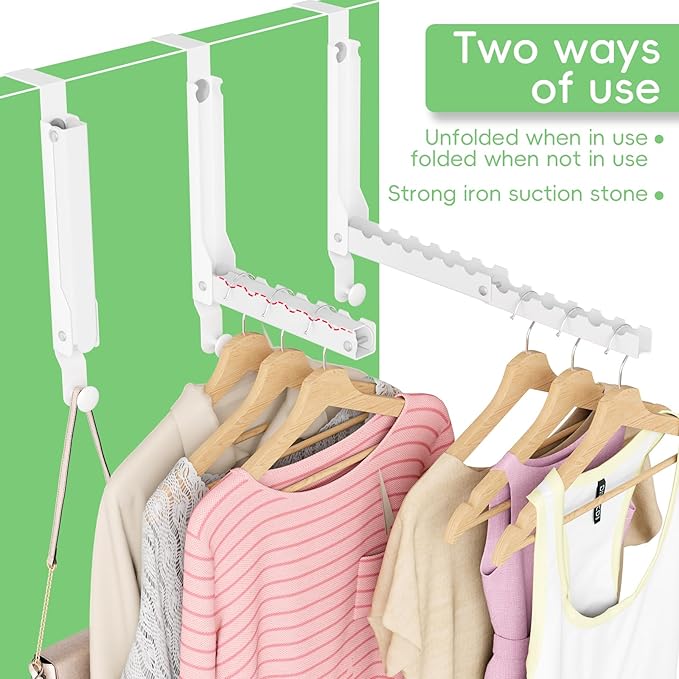 Over The Door Hooks, Extended Over The Door Clothes Hanger with 11 Ridges,Space-Saving Over The Door Rack,Door Hooks for Hanging Clothes,Larger Capacity Over The Door Hanger (2, White(Update))