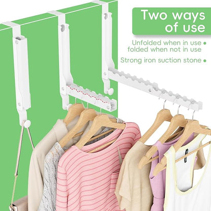 Over The Door Hooks, Extended Over The Door Clothes Hanger with 11 Ridges,Space-Saving Over The Door Rack,Door Hooks for Hanging Clothes,Larger Capacity Over The Door Hanger (2, White(Update))
