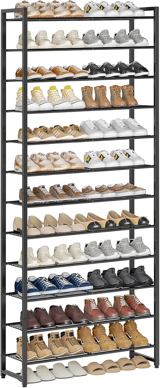 Shoe Rack for Closet, Metal Shoe Organizer,12 Tier Garage Shoe Rack Max Holds 60 Pairs,Shoe Storage Shelf,Entryway, Black