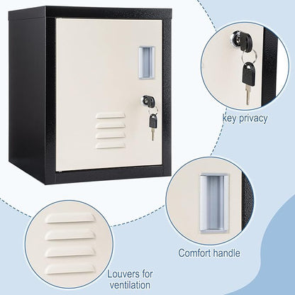 Suzile Lockable Storage Cabinet Metal Lockable Steel Storage Cabinet Organizer Lockers for Employees Vertical Metal Cabinets End Side Table Steel Bedside with Shelf(Black Beige)