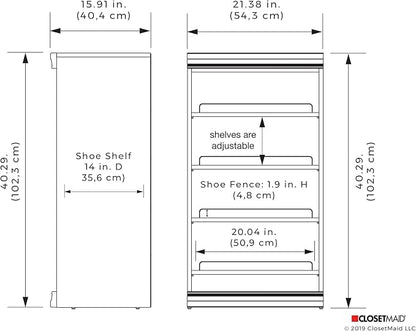 ClosetMaid Modular Storage Shelf Unit with Angled Shoe Shelves, White