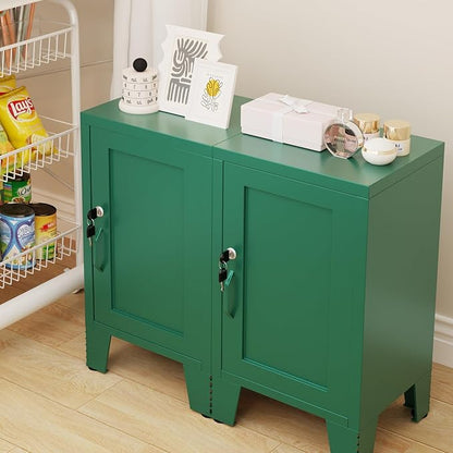 ALBAD Metal Nightstand with Lockable Cabinet, Compact Mini Locker Bedside Table for Kids & Adults, Modern Steel Side Table for Bedroom, Dorm, or Living Room (Green)