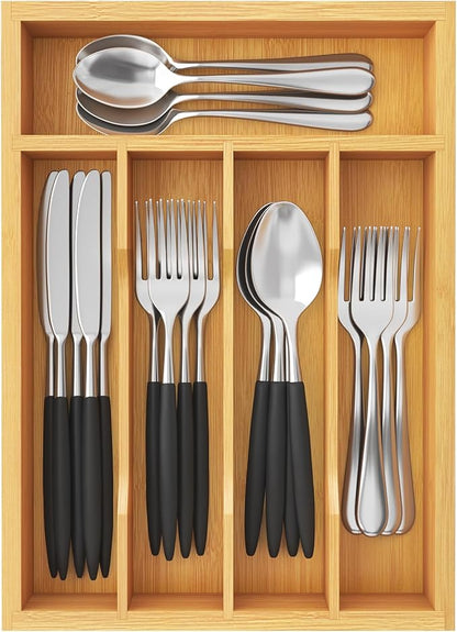 Lifewit Silverware Drawer Organizer, Utensil Tray for Kitchen, Flatware and Cutlery Holder, Storage for Spoons Forks Knives, 8.6 x 12.5", Natural