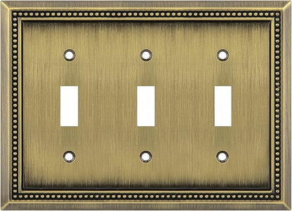 Henne Bery Sunken Pearls Heavy Duty Decorative Wall Plate Switch Plate Outlet Cover (Triple Toggle, Antique Brass)