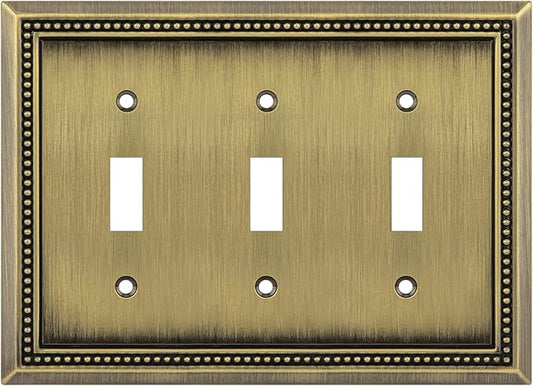 Henne Bery Sunken Pearls Heavy Duty Decorative Wall Plate Switch Plate Outlet Cover (Triple Toggle, Antique Brass)