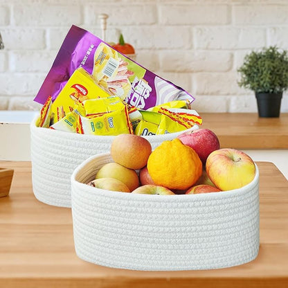 ABenkle Small White Basket, Soft Woven Storage Bins Baskets for Dog and Cat Toys Organizer, Decorative Shelves Closet Organizing Baskets Chest Box, Empty Gift Basket