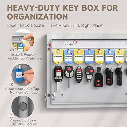 WeHere 16-Key Key Lock Box Wall Mount – Smart Key Cabinet with App, Keypad, Bluetooth & WiFi Unlock (Sold Separately), Key Organizer for Home, Access Log Tracking Key Management for Small Office