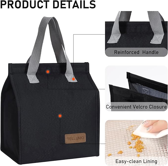 TELLUMO Lunch bag, Insulated Lunch Bag for Women Men Large Lunch Box Container Reusable Leakproof Tote for Office, Work, School, Beach or Travel (Dark)