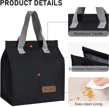 TELLUMO Lunch bag, Insulated Lunch Bag for Women Men Large Lunch Box Container Reusable Leakproof Tote for Office, Work, School, Beach or Travel (Dark)