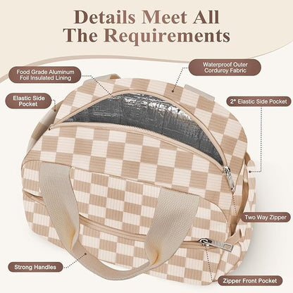 Lunch Box for Women, Cute Corduroy Insulated Lunch Bag Women Reusable Work Simple Adults Large Lunch Boxes Tote Bag Men Cooler Bag
