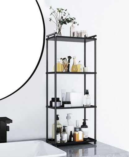 Matte Black 4 Tier Bathroom Organizer Countertop, Stainless Steel Perfume Tray and Vanity Countertop Shelf, Makeup Skin Care Bathroom Organizers and Storage for Dresser, Kitchen
