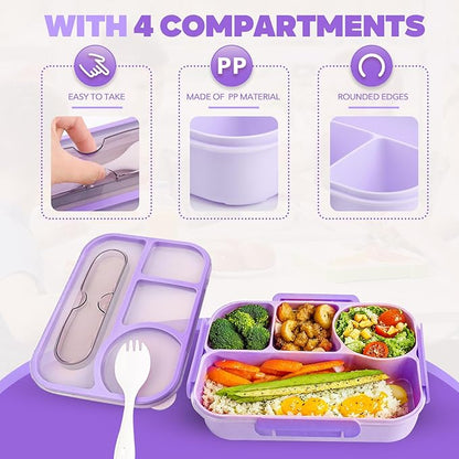 EASYFUN Bento Box Adult, Lunch Box, 4-Compartment Lunch Containers, Drop-Proof, Dishwasher Safe & Made with BPA-Free Materials (Green)
