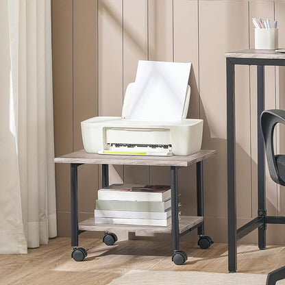 HOOBRO Printer Stand, 2-Tier Industrial Under Desk Printer Cart with Shelf, Mobile Heavy Duty Storage Rack on Wheels for Home, Office, Grey and Black BG02PS01G1