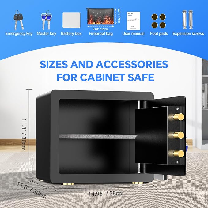 Home Safe with Digital Keypad & Alarm System - Electronic Lock Box for Jewelry Cash with Adjustable Shelves - Includes LED Light & Fireproof and Waterproof Bag(0.8/1.0/1.3/1.53/2.5Cuft)