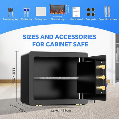 Home Safe with Digital Keypad & Alarm System - Electronic Lock Box for Jewelry Cash with Adjustable Shelves - Includes LED Light & Fireproof and Waterproof Bag(0.8/1.0/1.3/1.53/2.5Cuft)