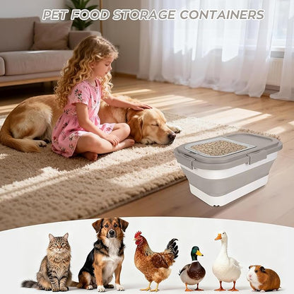 Dog Food Storage Container 10-13lb, Collapsible Pet Food Container with Airtight Lid, Plastic Cat Food Containers Dry Food with Dog Food Scoop and Measuring Cup (Khaki)
