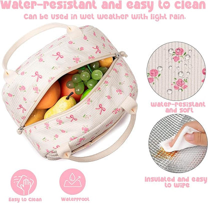 Bluboon Lunch Bag for Women Men Cute Corduroy Lunch Tote Bags Reusable Insulated Lunch Box Large Capacity Reusable Insulated Cooler for Work Picnic or Travel
