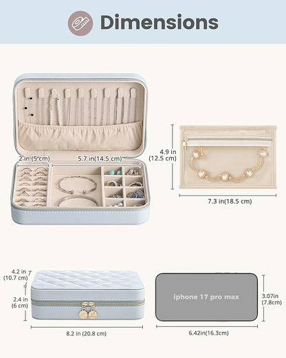 Lolalet Travel Jewelry Case for Women Girls, Travel Jewelry Organizer with Clear Storage Bag Small Portable Jewelry Box for Necklace Bracelet Earring Ring Birthday Bridesmaid Gifts -Large/Blue