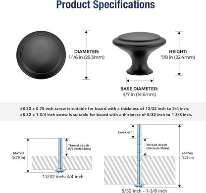 JOY DECOR 10 Pack Matte Black Cabinet Drawer Hardware 30mm Kitchen Cabinet Knobs Drawer Pulls with Installation Screws for Dressers Kitchens Cupboard